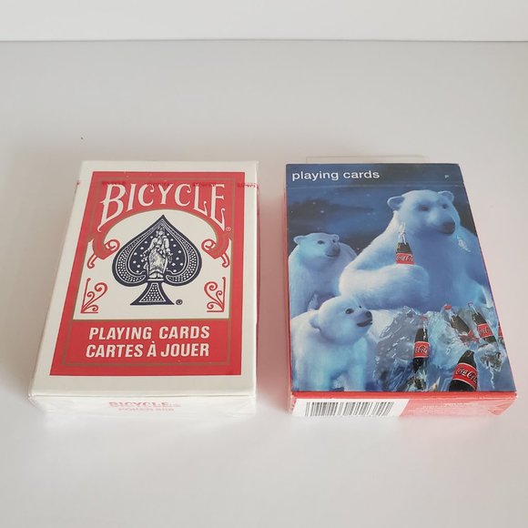 NEW 2 Decks of Vtg Playing Cards Coca Cola Polar Bear family & Bicycle Poker 808 - Picture 2 of 4